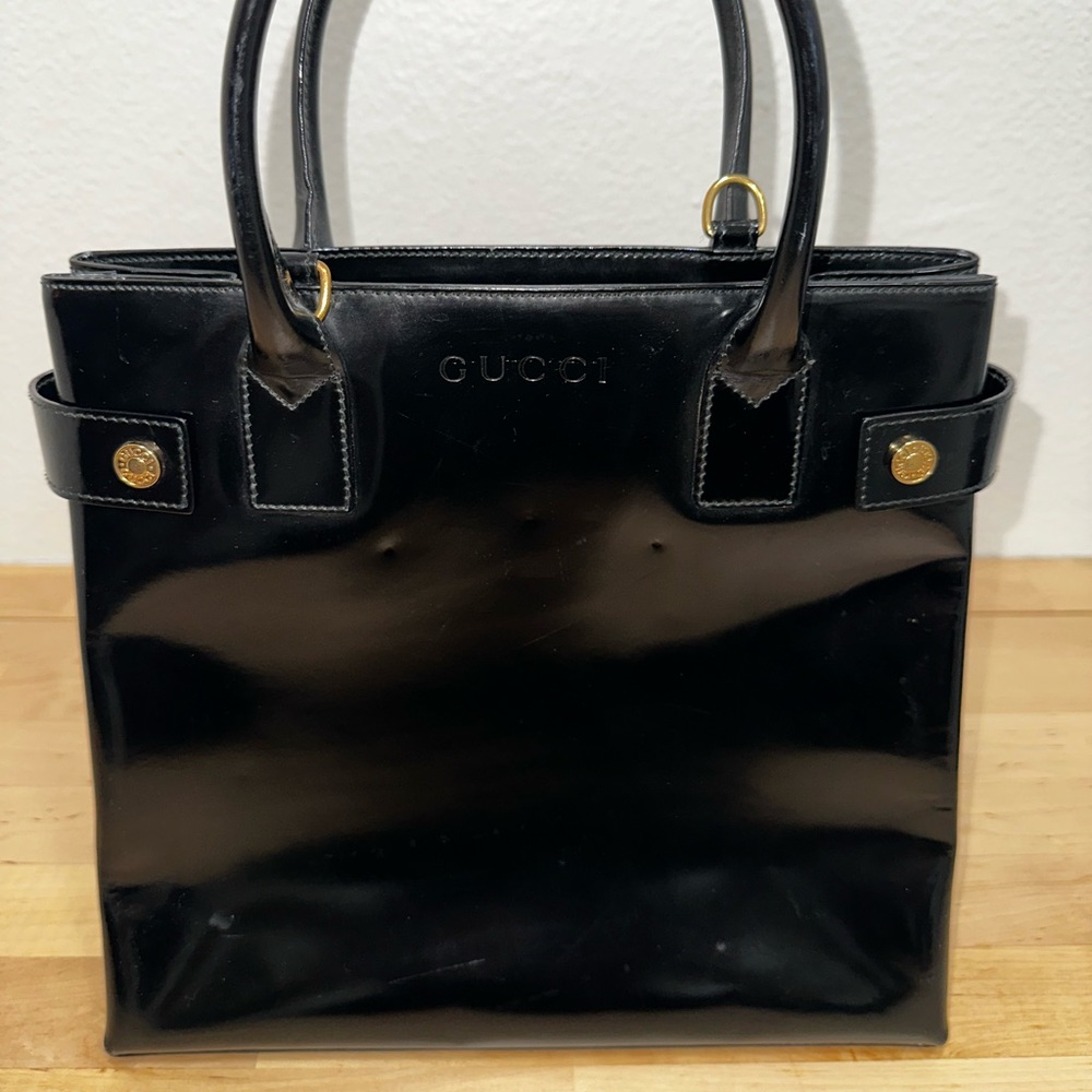 Vintage Gucci Black Patent Leather Tote Bag